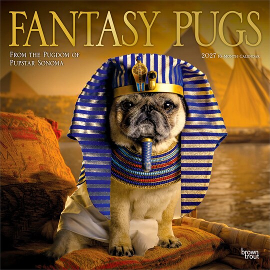 BrownTrout; Fantasy Pugs OFFICIAL | 2027 12 x 24 Inch (Hanging) Monthly Square Wall Calendar | Foil Stamped Cover | Plastic-Free; Category:Wall Calendars; Image:1